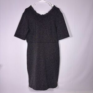 Ann Taylor Dark Charcoal Tweed Ruffle Trim Collar Sheath Dress Size 10